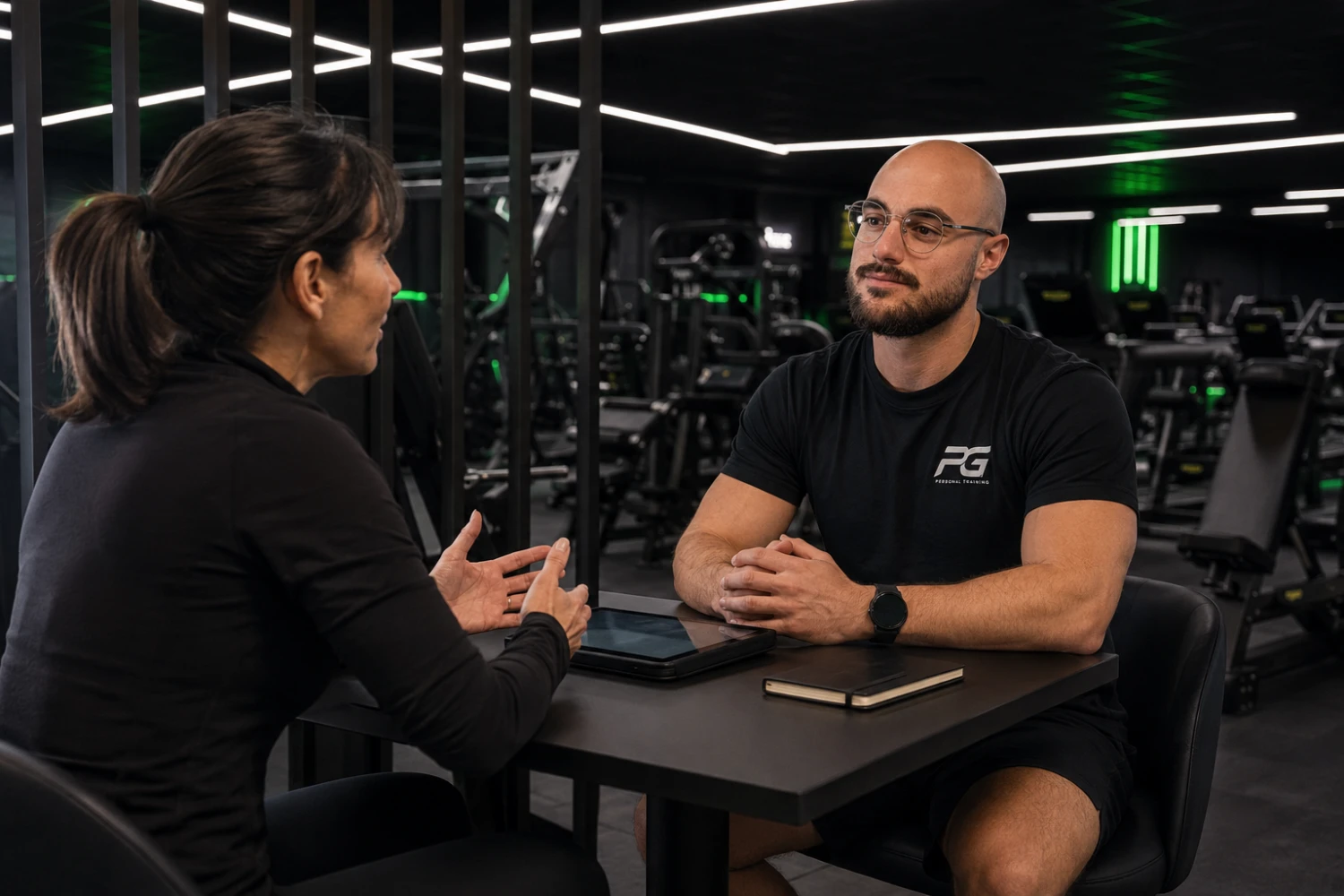 Pierrick Germain échange avec une cliente pendant le bilan initial